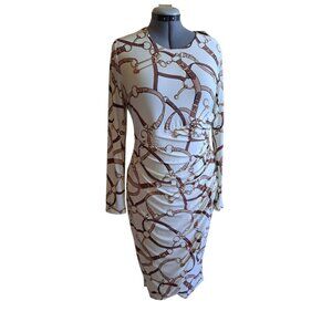 Women's Belting-Print Jersey Long-Sleeve Dress--Size 12-NWT